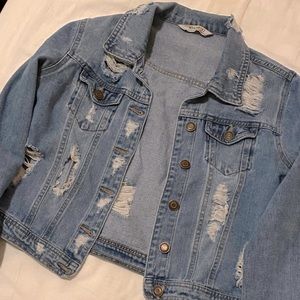 Distressed Lightwash Cropped Jean Jacket